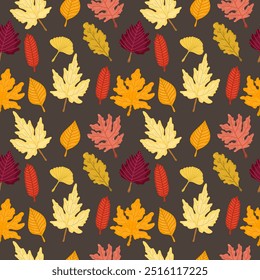 Autumn leaves seamless autumn pattern. Colorful cute design for your projects