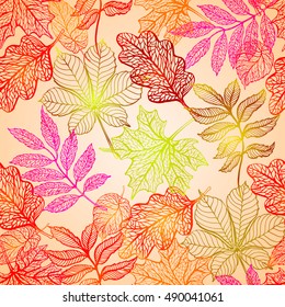 Autumn leaves seamless pattern, colorful fallen  mountain ash leaves 