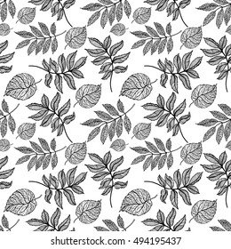 Autumn leaves seamless pattern, colorful fallen mountain ash leaves