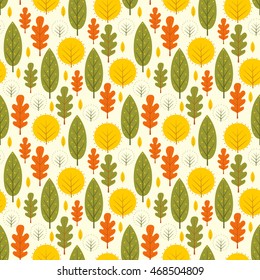 Autumn leaves seamless pattern. Decorative trees vector illustration. Cute forest background. Scandinavian style design for textile, wallpaper, fabric, decor.