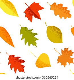 Autumn leaves seamless pattern, fabric textures, isolated vector illustration retro cartoon style illustration. Design for web and mobile app.