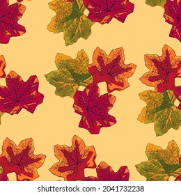Autumn Leaves Seamless Pattern. Fall background texture. Vector illustration