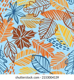 Autumn leaves seamless pattern. Fall leaf vector background