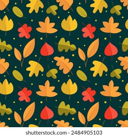 Autumn Leaves Seamless Pattern. Fall Season Vector Background.