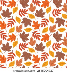 Autumn leaves seamless pattern. Fall season background design. Flat style vector illustration