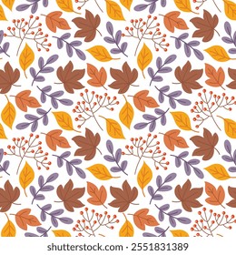 Der Herbst hinterlässt ein nahtloses Muster. Herbstsaison Hintergrunddesign. Flache Vektorgrafik