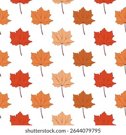 Folhas de outono. Padrão contínuo. Cores de outono. Ilustração vetorial. Têxtil, tecido, papel, papel de parede, fundo.