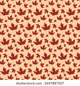 Autumn Leaves Seamless Pattern. Fall Leaves Background. Botanical Vector Flat Illustrations