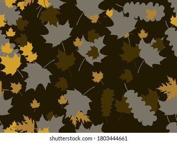 Autumn leaves seamless pattern. Falling leaves, leaf fall. Oak and maple. Background for wrapping paper, print, fabric and printing. Vector illustration 