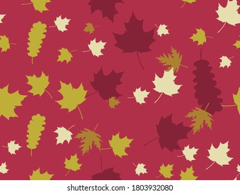 Autumn leaves seamless pattern. Falling leaves, leaf fall. Oak and maple. Background for wrapping paper, print, fabric and printing. Vector illustration 