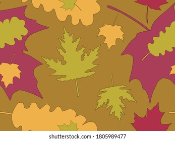 El otoño deja un patrón impecable. Caer hojas, caer hojas. Ropa y arce. Fondo para envolver papel, impresión, tela e impresión. Ilustración del vector