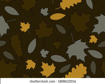 Autumn leaves seamless pattern. Falling leaves, leaf fall. Oak and maple. Background for wrapping paper, print, fabric and printing. Vector illustration