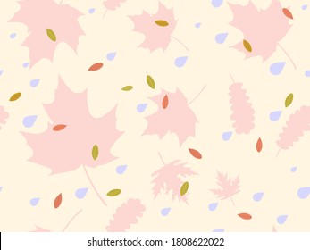 Autumn leaves seamless pattern. Falling leaves, leaf fall. Oak and maple. Background for wrapping paper, print, fabric and printing. Vector illustration