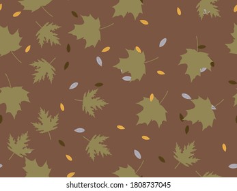 Autumn leaves seamless pattern. Falling leaves, leaf fall. Oak and maple. Background for wrapping paper, print, fabric and printing. Vector illustration