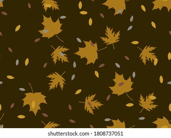 Autumn leaves seamless pattern. Falling leaves, leaf fall. Oak and maple. Background for wrapping paper, print, fabric and printing. Vector illustration
