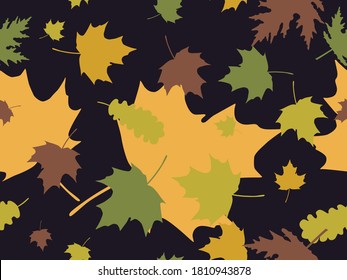 Autumn leaves seamless pattern. Falling leaves, leaf fall. Oak and maple. Background for wrapping paper, print, fabric and printing. Vector illustration
