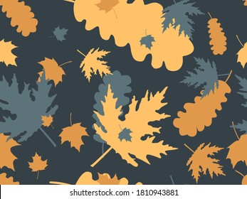 Autumn leaves seamless pattern. Falling leaves, leaf fall. Oak and maple. Background for wrapping paper, print, fabric and printing. Vector illustration