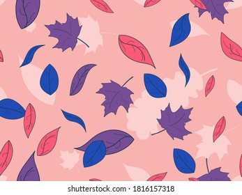 Autumn leaves seamless pattern. Falling leaves, leaf fall. Oak and maple. Background for wrapping paper, print, fabric and printing. Vector illustration