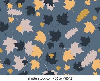 Autumn leaves seamless pattern. Falling leaves, leaf fall. Oak and maple. Background for wrapping paper, print, fabric and printing. Vector illustration