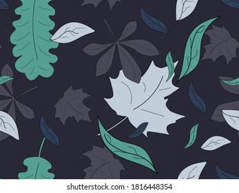 Autumn leaves seamless pattern. Falling leaves, leaf fall. Oak and maple. Background for wrapping paper, print, fabric and printing. Vector illustration
