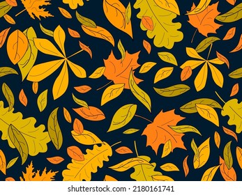 Autumn leaves seamless pattern. Falling leaves, leaf fall. Oak and maple. Design for wrapping paper, fabric printing and promotional items. Vector illustration