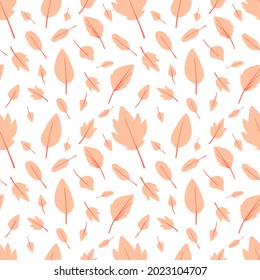 Autumn leaves seamless pattern flat vector. Leaf fall background. Herbarium modern design for fabric, paper. Abstract leaf of maple, birch, ash. Season wallpaper. Clipping mask, easy to editable