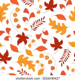 Autumn leaves seamless pattern in flat style. Vector stock illustration