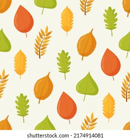 Autumn leaves seamless pattern, Flat vector illustration