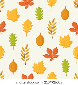 Autumn leaves seamless pattern, Flat vector illustration