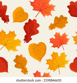 Autumn leaves seamless pattern in flat style