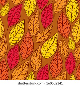 Autumn leaves seamless pattern, floral vector seamless background, hand drawn.
