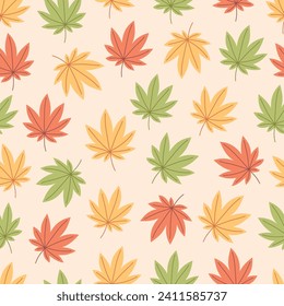 Autumn leaves seamless pattern. Autumn foliage, autumn time. Design for fabric, textile, wrapping paper. Hand drawn vector illustration