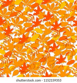 Autumn leaves seamless pattern. Hand drawn fall of the leaves vector background illustration. Autumn leaves draw the outline. Sketch, design elements. Doodles.