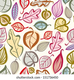 Autumn leaves seamless pattern, hand drawn vector background.