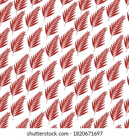 Autumn leaves seamless pattern hand drawn illustration. Red fern isolated on white background. Botanical floral textile fabric print. Use to wrapping paper, t-shirt.