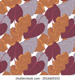 Autumn leaves seamless pattern in hand drawn style. Vector endless texture for seasonal design, banner, print on cards, fabric