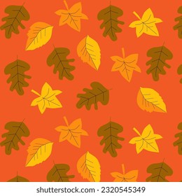 autumn leaves seamless pattern in a hand drawn