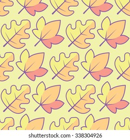 Autumn Leaves seamless pattern including maple and oak tree leaves. Autumn background.