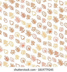Autumn leaves seamless pattern. Leaf icon set in ornamental tile background. Fall nature backdrop