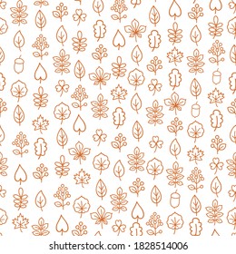 Autumn leaves seamless pattern. Leaf icon set in ornamental tile background. Fall nature backdrop