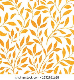 Autumn leaves seamless pattern. Leaf icon set in ornamental tile floral background. Fall nature backdrop.