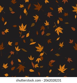 Autumn leaves seamless pattern. Leaf fall background. Hand drawn botanical vector illustration