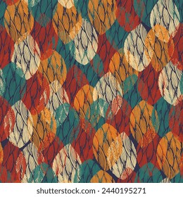 Autumn leaves seamless pattern. Leaf silhouettes with doodle textures. Vector illustration