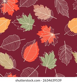 Autumn Leaves Seamless Pattern. Autumn Leaf Background Vector Illustration. Hand Drawn Abstract Botanical Wallpaper with Maple Leaves for Prints, Home Decoration, Textile Design, Fabric. Not AI