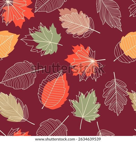 Autumn Leaves Seamless Pattern. Autumn Leaf Background Vector Illustration. Hand Drawn Abstract Botanical Wallpaper with Maple Leaves for Prints, Home Decoration, Textile Design, Fabric. Not AI