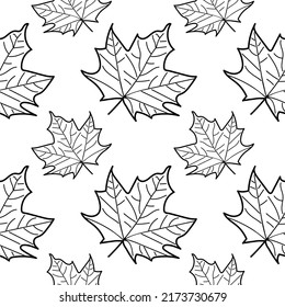 Autumn leaves seamless pattern. Linear Autumn leaves Seamless pattern, background for print. Vector illustration.