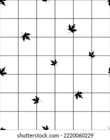 Autumn Leaves Seamless Pattern, Maple Leaves Pattern with Checks