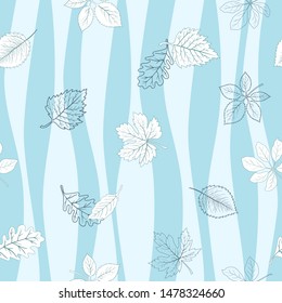 Autumn leaves seamless pattern on blue wavy background,for decorative,apparel,fashion,fabric,textile,print or wallpaper,vector illustration