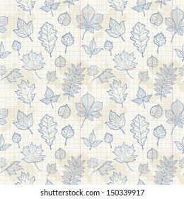 Autumn leaves seamless pattern on notepaper background