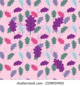 Autumn leaves seamless pattern on beige textured background